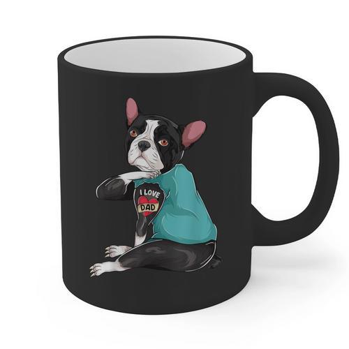 Father's Day Gift Dog Dad Boston Terrier i Love Dad Tattoo Graphic Print Coffee Mug - Bostonterriersmerch.com