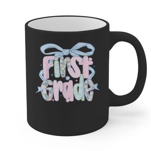 First Grade Coquette Bow Girls Teacher Team 1st Grade Squad Graphic Print Coffee Mug - teacherstshirts.com