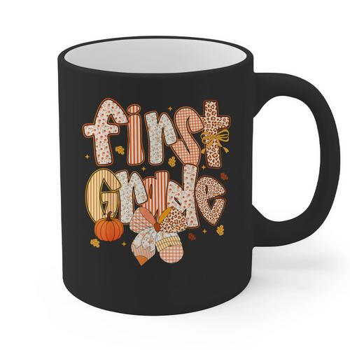 First Grade Fall Floral Coquette Bow Teachers Students Graphic Print Coffee Mug - teacherstshirts.com AU