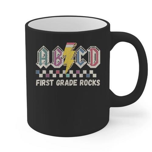 First Grade Rocks Teachers Back To School ABCD Rock Students Graphic Print Coffee Mug - teacherstshirts.com UK