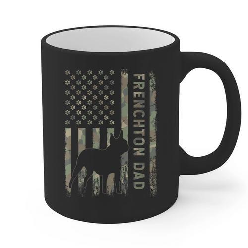 Frenchton Dad French Bulldog Boston Terrier Camo USA Flag Graphic Print Coffee Mug - Bostonterriersmerch.com