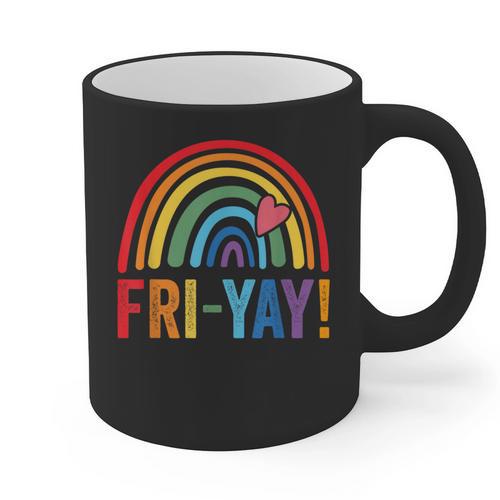 Fri-Yay Friyay Rainbow Colors Teacher Childrens Fun Designs Graphic Print Coffee Mug - teacherstshirts.com