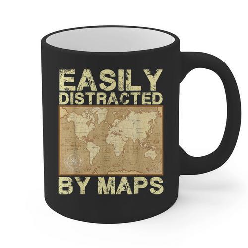 Geography Teacher Easily Distracted By Maps Graphic Print Coffee Mug - teacherstshirts.com
