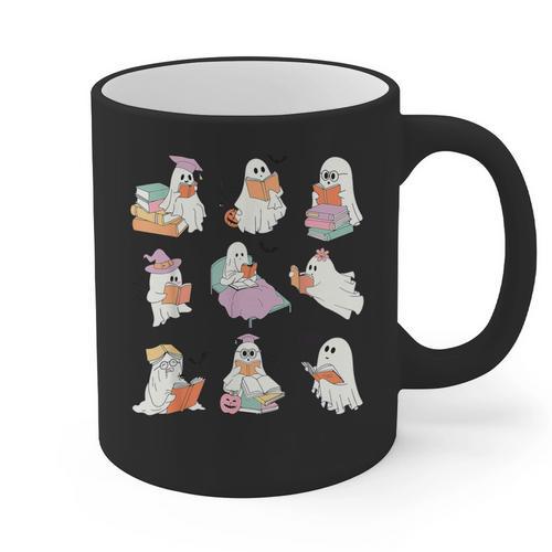 Ghost Book Reading Halloween Books Lover Teacher Kids Graphic Print Coffee Mug - teacherstshirts.com