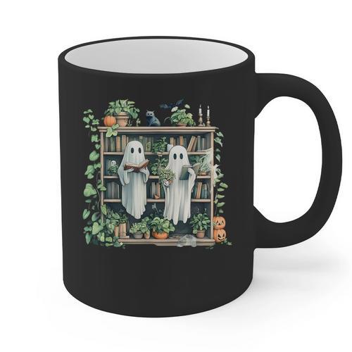 Ghost Plant Library Halloween Reading Books Teacher Vintage Graphic Print Coffee Mug - teacherstshirts.com UK