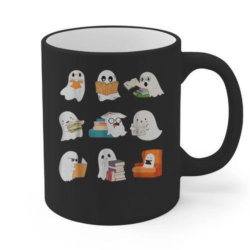 Ghost Reading Teacher Halloween Librarian Book Lover School Graphic Print Coffee Mug - teacherstshirts.com UK