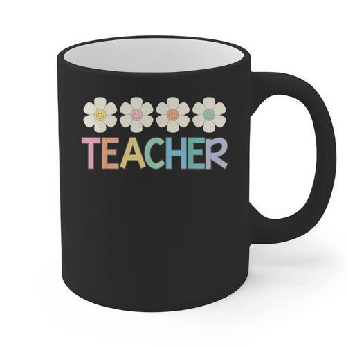Groovy Teacher Cute Daisy Flower Retro Back To School Graphic Print Coffee Mug - teacherstshirts.com