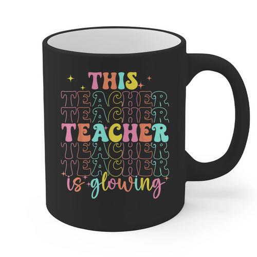 Groovy This Teacher Is Glowing Hello Summer End Of School Graphic Print Coffee Mug - teacherstshirts.com AU