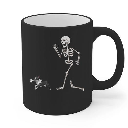 Halloween Boston Terrier And Skeleton Graphic Print Coffee Mug - Bostonterriersmerch.com