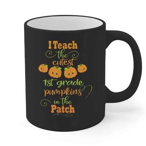 Halloween Cutest Pumpkins First Grade Teacher Graphic Print Coffee Mug - teacherstshirts.com UK