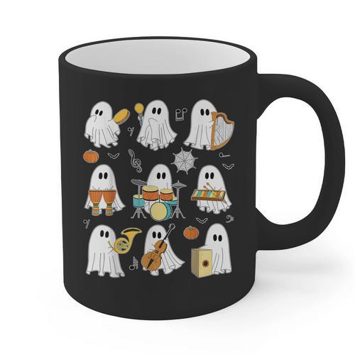 Halloween Ghost Music Teacher Playing Instruments Graphic Print Coffee Mug - teacherstshirts.com