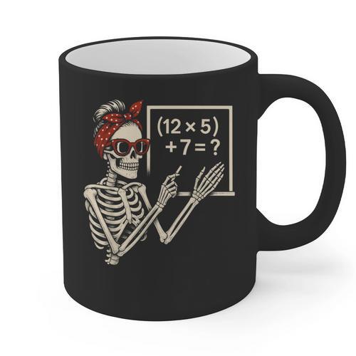 Halloween Math Teacher Skeleton Six Seven Meme Brainrot Graphic Print Coffee Mug - teacherstshirts.com