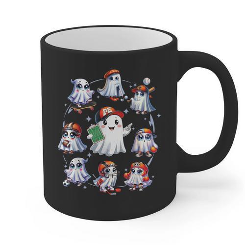 Halloween PE Teacher Ghost Playing Sports Physical Education Graphic Print Coffee Mug - teacherstshirts.com