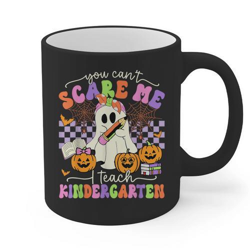 Halloween Teacher You Can't Scare Me I Teach Kindergarten Graphic Print Coffee Mug - teacherstshirts.com