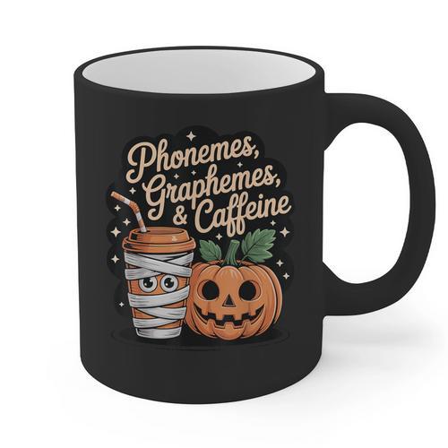 Halloween Teacher Phonemes Graphemes Caffeine Coffee Lover Graphic Print Coffee Mug - teacherstshirts.com