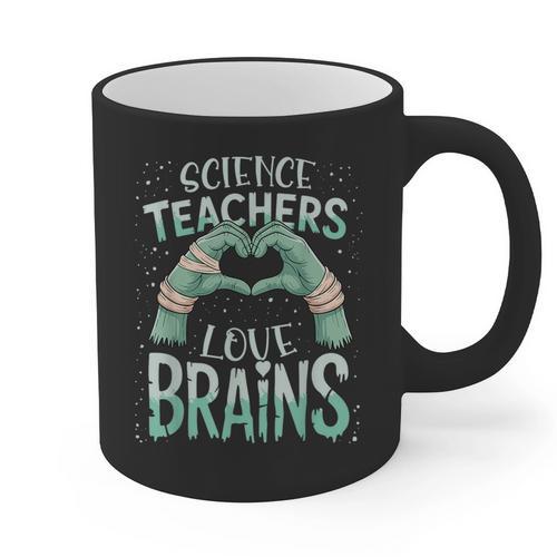 Halloween Teacher Tshirts Science Teachers Love Brains Graphic Print Coffee Mug - teacherstshirts.com