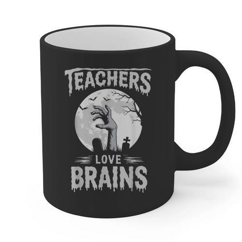 Halloween Teacher Tshirts Zombie Teachers Love Brains Graphic Print Coffee Mug - teacherstshirts.com CA