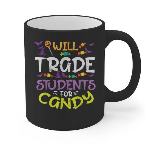 Halloween Teacher Will Trade Students For Candy Women Men Graphic Print Coffee Mug - teacherstshirts.com UK