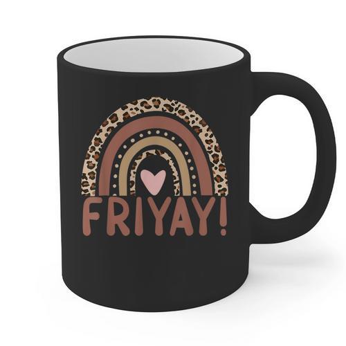 Happy Fri-Yay Friday Lovers Fun Teacher Leopard Rainbow Men Women Girls Kids Graphic Print Coffee Mug - teacherstshirts.com DE