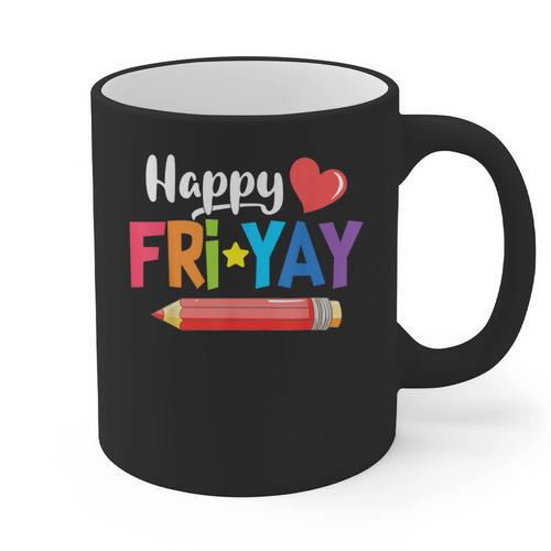 Happy Fri-Yay Friday Lovers Fun Teacher Life Weekend Graphic Print Coffee Mug - teacherstshirts.com CA