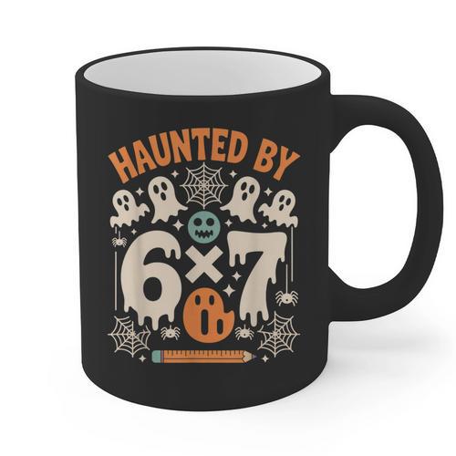 Haunted By 6x7 Math Teacher Halloween Pun Graphic Print Coffee Mug - teacherstshirts.com