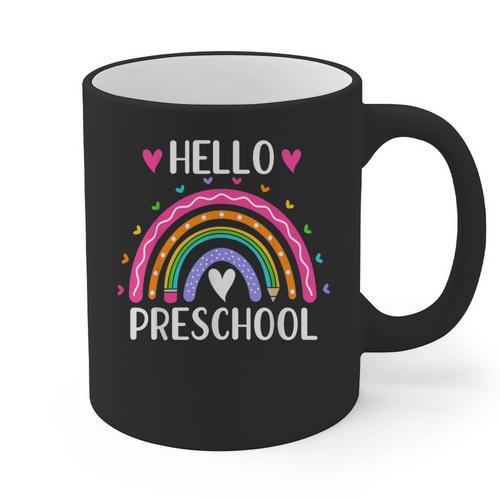 Hello Preschool Teacher Student Girls Rainbow Back To School Graphic Print Coffee Mug - teacherstshirts.com UK
