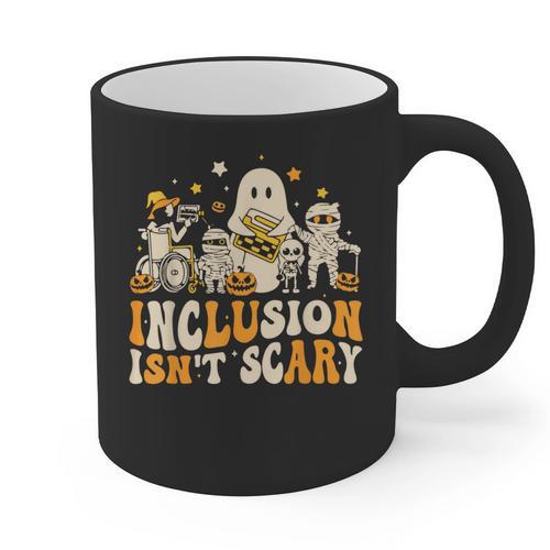 Inclusion Isn't Scary Mummy Boo Ghost Halloween SLP Teacher Graphic Print Coffee Mug - teacherstshirts.com CA