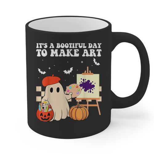 It's A Bootiful Day To Make Art Groovy Art Teacher Halloween Graphic Print Coffee Mug - teacherstshirts.com