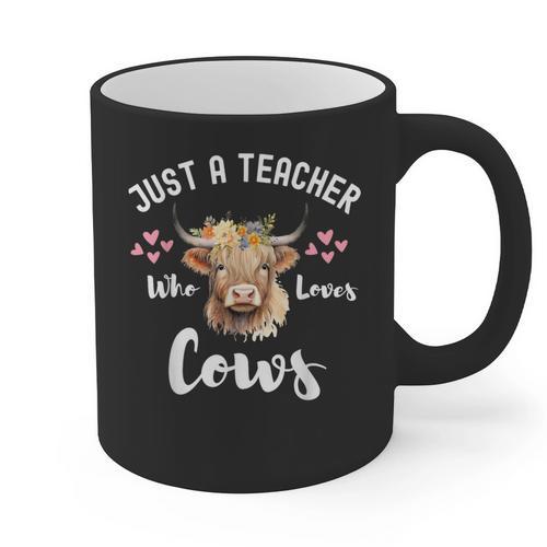 Just A Teacher Who Loves Cows Shirt Cute Highland Cow Graphic Print Coffee Mug - teacherstshirts.com UK