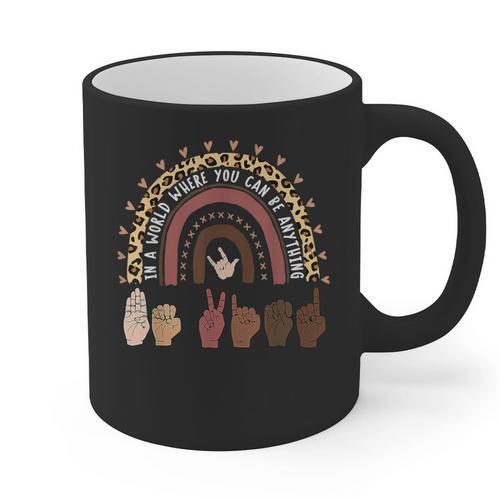 Be Kind Hand-Talking Teacher Artist ASL Graphic Print Coffee Mug - teacherstshirts.com
