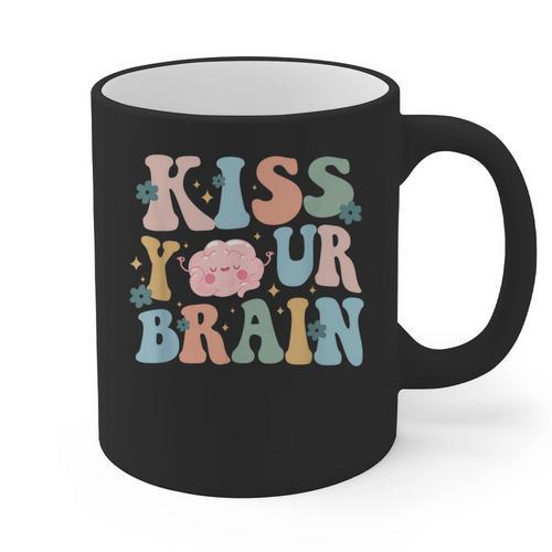Kiss Your Brain Teacher Inspire Educate Groovy Retro Vintage Graphic Print Coffee Mug - teacherstshirts.com UK