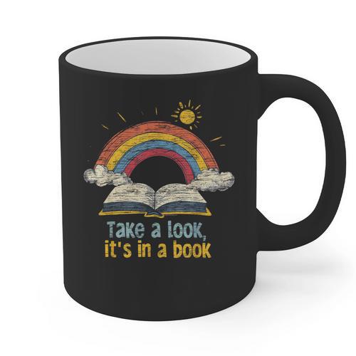 Take a Look It's In a Book Vintage Reading Teacher Rainbow Graphic Print Coffee Mug - teacherstshirts.com AU