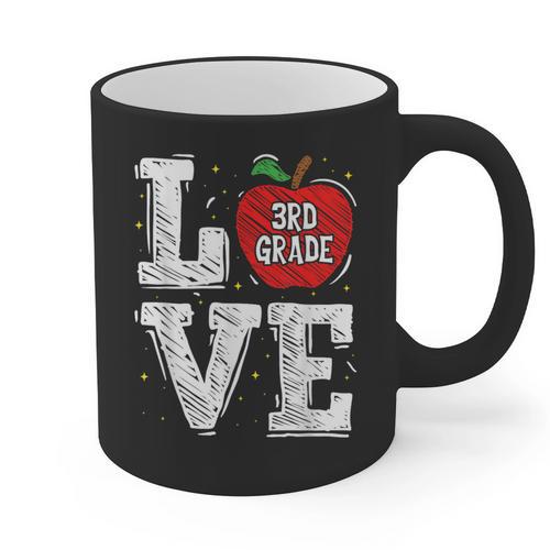 LOVE Apple 3rd Grade Teacher Student School Graphic Print Coffee Mug - teacherstshirts.com AU