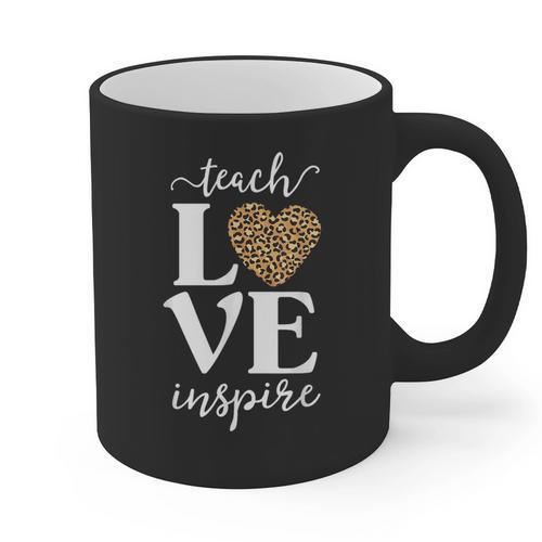 Love Leopard Print Teacher Cheetah School Inspire Teach Graphic Print Coffee Mug - teacherstshirts.com UK