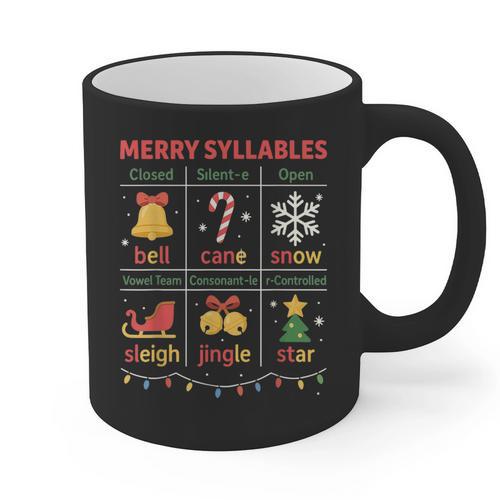 Merry Syllables Teacher Christmas Educational Kids Graphic Print Coffee Mug - teacherstshirts.com