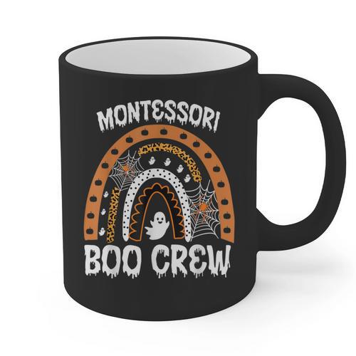Montessori Teacher Halloween Boo Rainbow Leopard Halloween Graphic Print Coffee Mug - teacherstshirts.com
