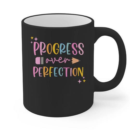 Motivational Progress Over Perfection Back To School Teacher Graphic Print Coffee Mug - teacherstshirts.com