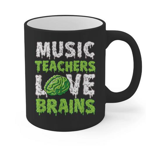 Music Teachers Love Brains Cute Teaching Halloween Graphic Print Coffee Mug - teacherstshirts.com CA