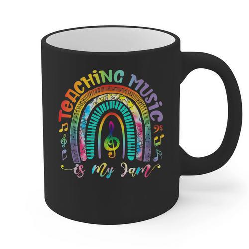 Musical Teacher Teaching Music Is My Jam Rainbow Tie Dye Graphic Print Coffee Mug - teacherstshirts.com AU