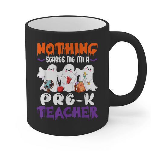 Nothing Scares Me I'm A Pre-K Teacher Halloween Ghosts Graphic Print Coffee Mug - teacherstshirts.com UK