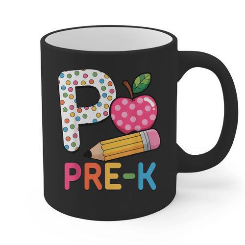 P Is For Pre K Teacher Student Pencil Apple Back To School Graphic Print Coffee Mug - teacherstshirts.com DE