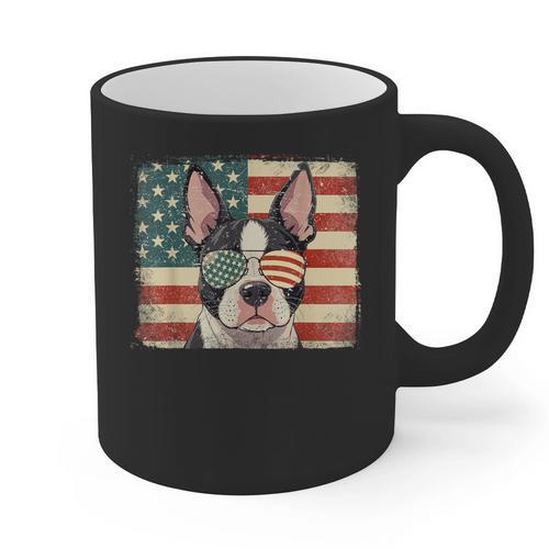 Patriotic Boston Terrier Dog Lover USA Flag 4th Of July For Men Women Kids Graphic Print Coffee Mug - Bostonterriersmerch.com