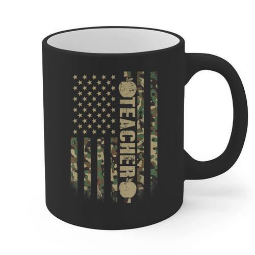 Patriotic Teacher American Flag Camouflage 4th Of July Camo Graphic Print Coffee Mug - teacherstshirts.com CA