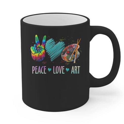 Peace Love Art Painting Palette Art Teacher Graphic Print Coffee Mug - teacherstshirts.com