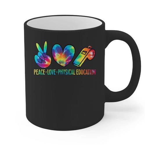 Peace Love Physical Education Tie Dye Sports PE Teacher Graphic Print Coffee Mug - teacherstshirts.com