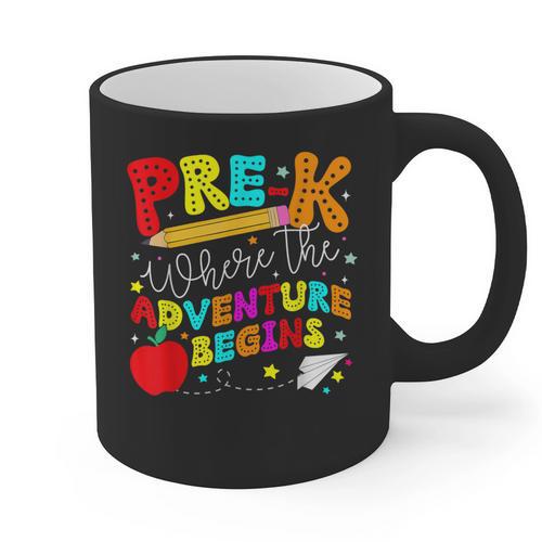 Pre-k Where The Adventure Begins First Day Of Prek Teacher Graphic Print Coffee Mug - teacherstshirts.com UK