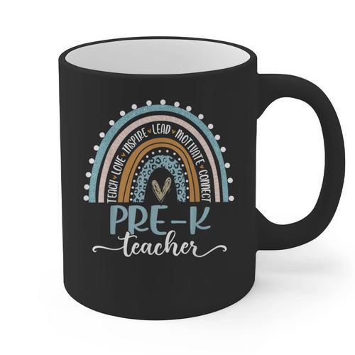 Pre-K Teacher Leopard Boho Rainbow Back To School Graphic Print Coffee Mug - teacherstshirts.com