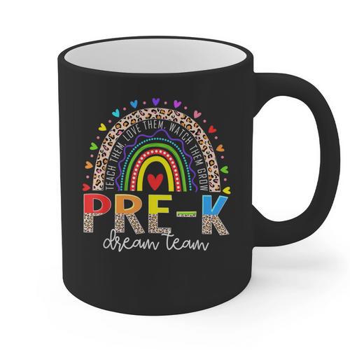 PreK Dream Team Leopard Rainbow Teacher Squad Back To School Graphic Print Coffee Mug - teacherstshirts.com