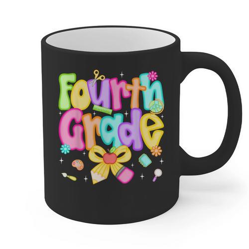 Preppy Fourth Grade Back To School 4th Grade Teacher Girls Graphic Print Coffee Mug - teacherstshirts.com CA