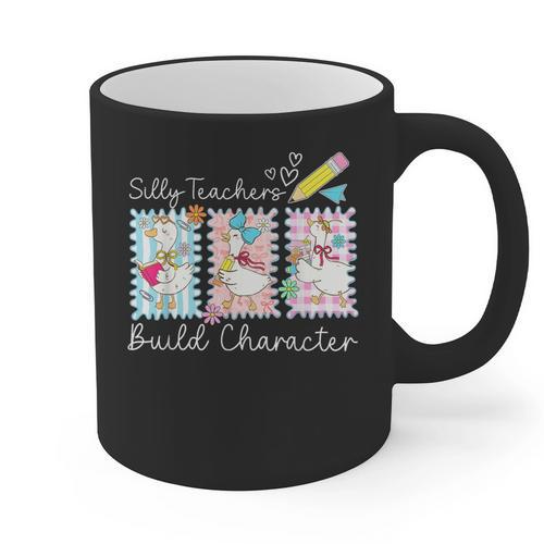 Preppy Silly Teacher Goose Build Character Back To School Graphic Print Coffee Mug - teacherstshirts.com